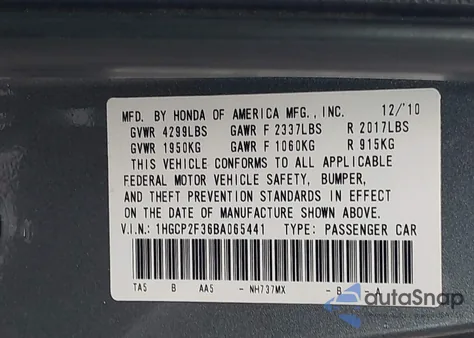 2011 Honda Accord 2.4 Lx from USA, damaged, VIN 1HGCP2F36BA065441